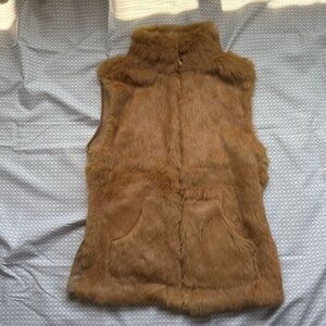 Vintage Y2K CABO Brand Real Fur Tan Vest, Size M